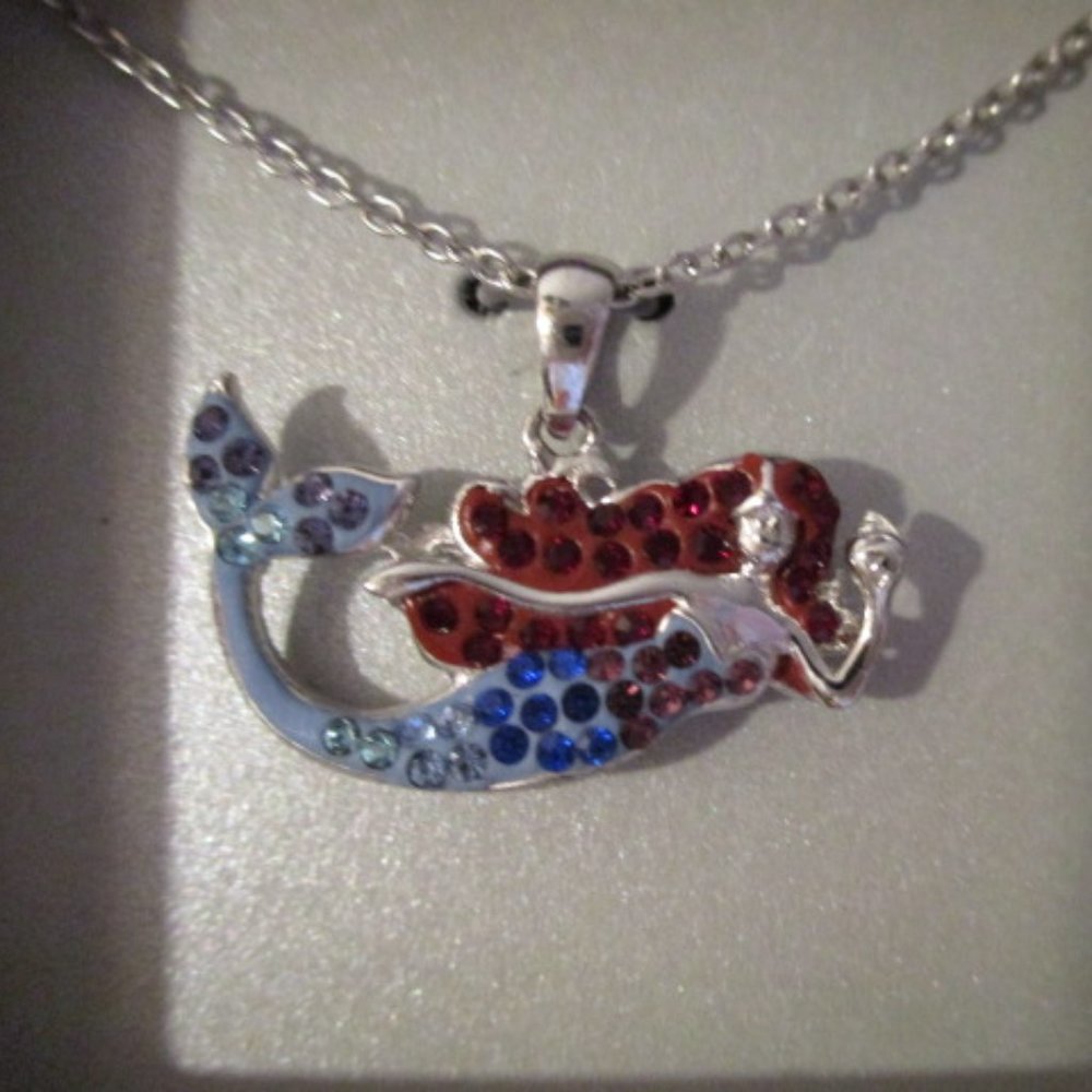 Mermaid Silver Necklace with colored stones